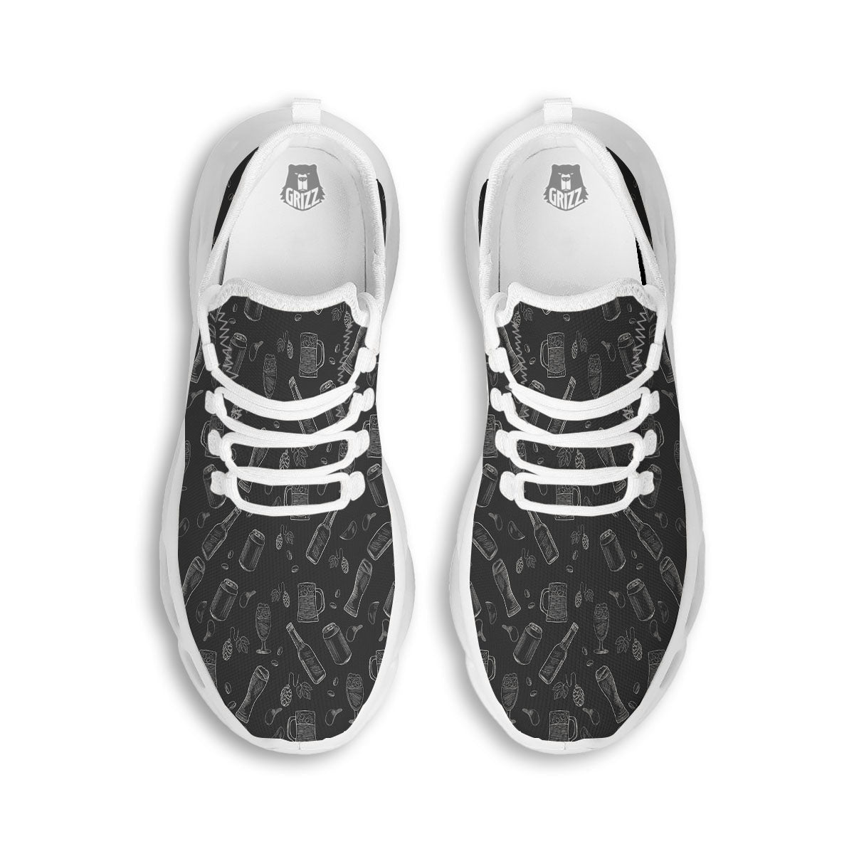 Beer White And Black Print Pattern White Running Shoes-grizzshop