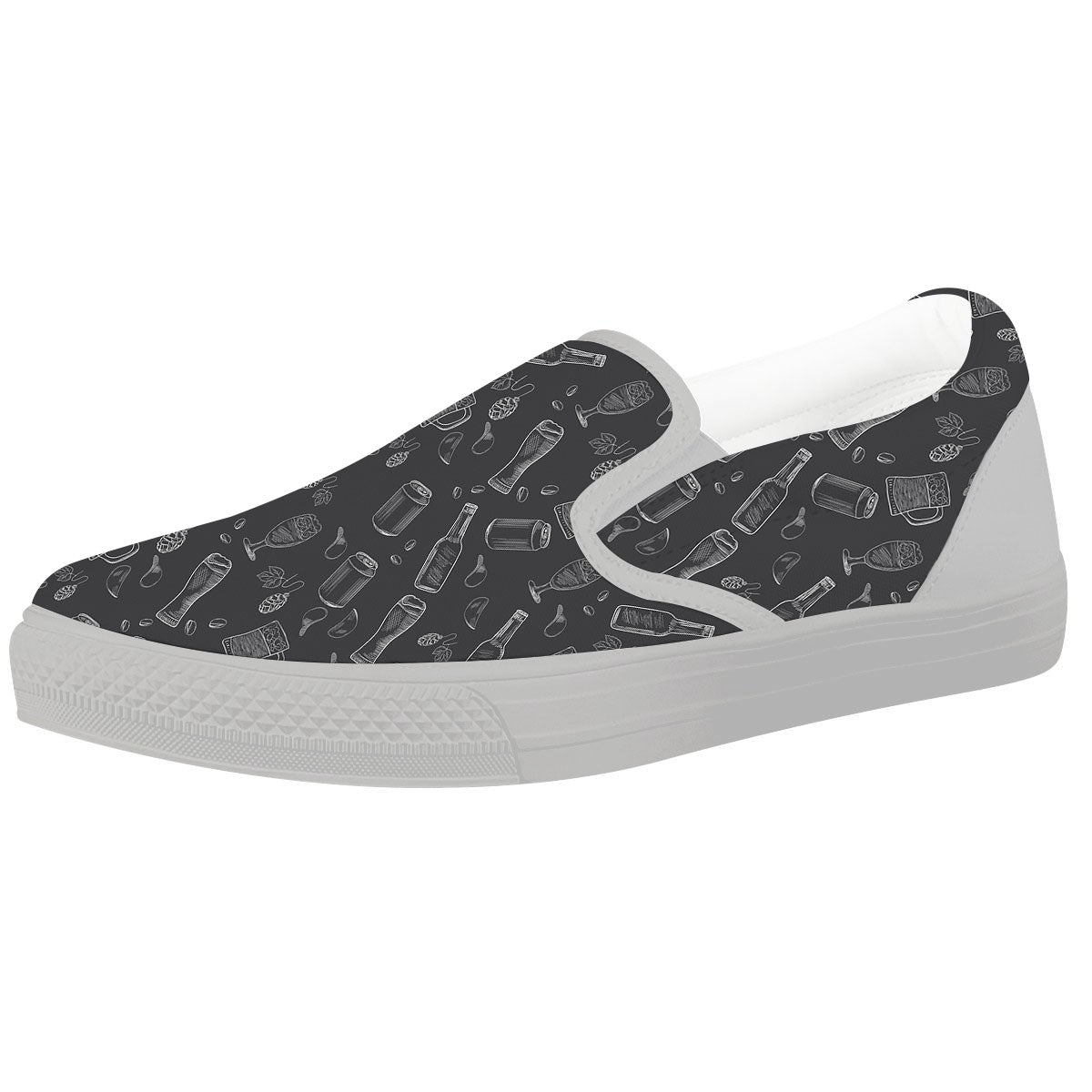 Beer White And Black Print Pattern White Slip On Shoes-grizzshop