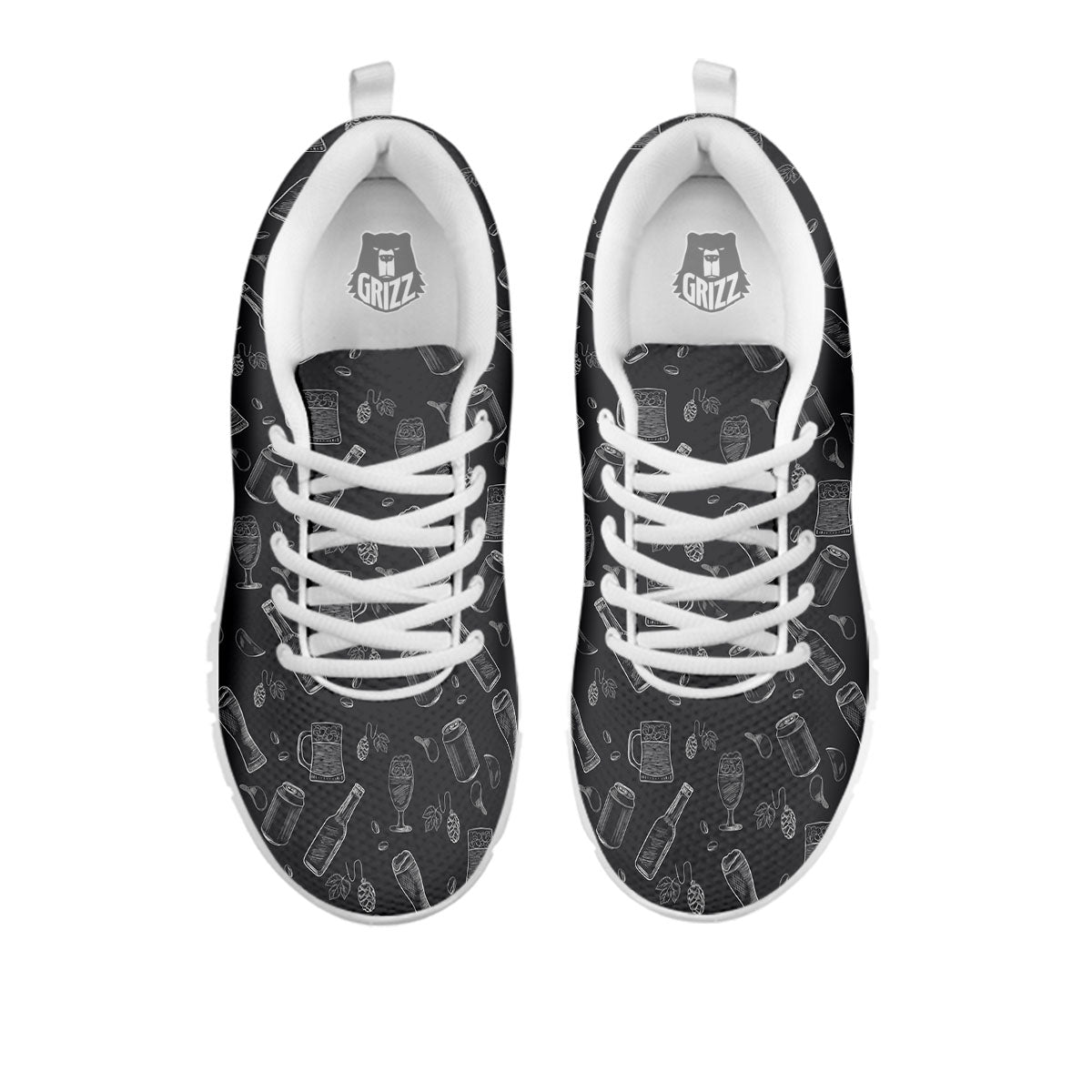 Beer White And Black Print Pattern White Sneaker-grizzshop