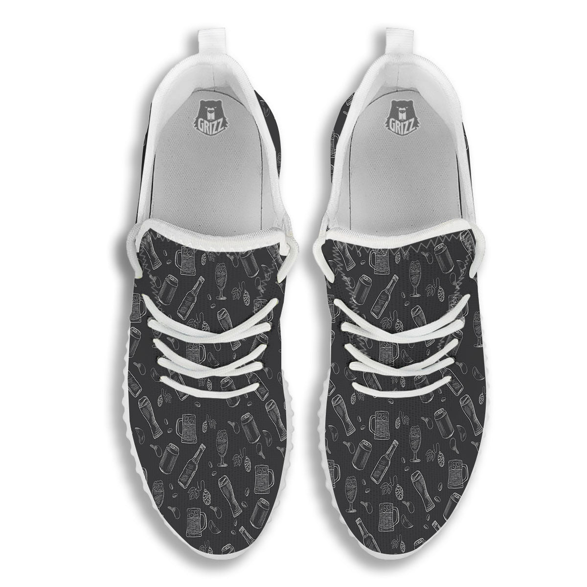 Beer White And Black Print Pattern White Walking Shoes-grizzshop