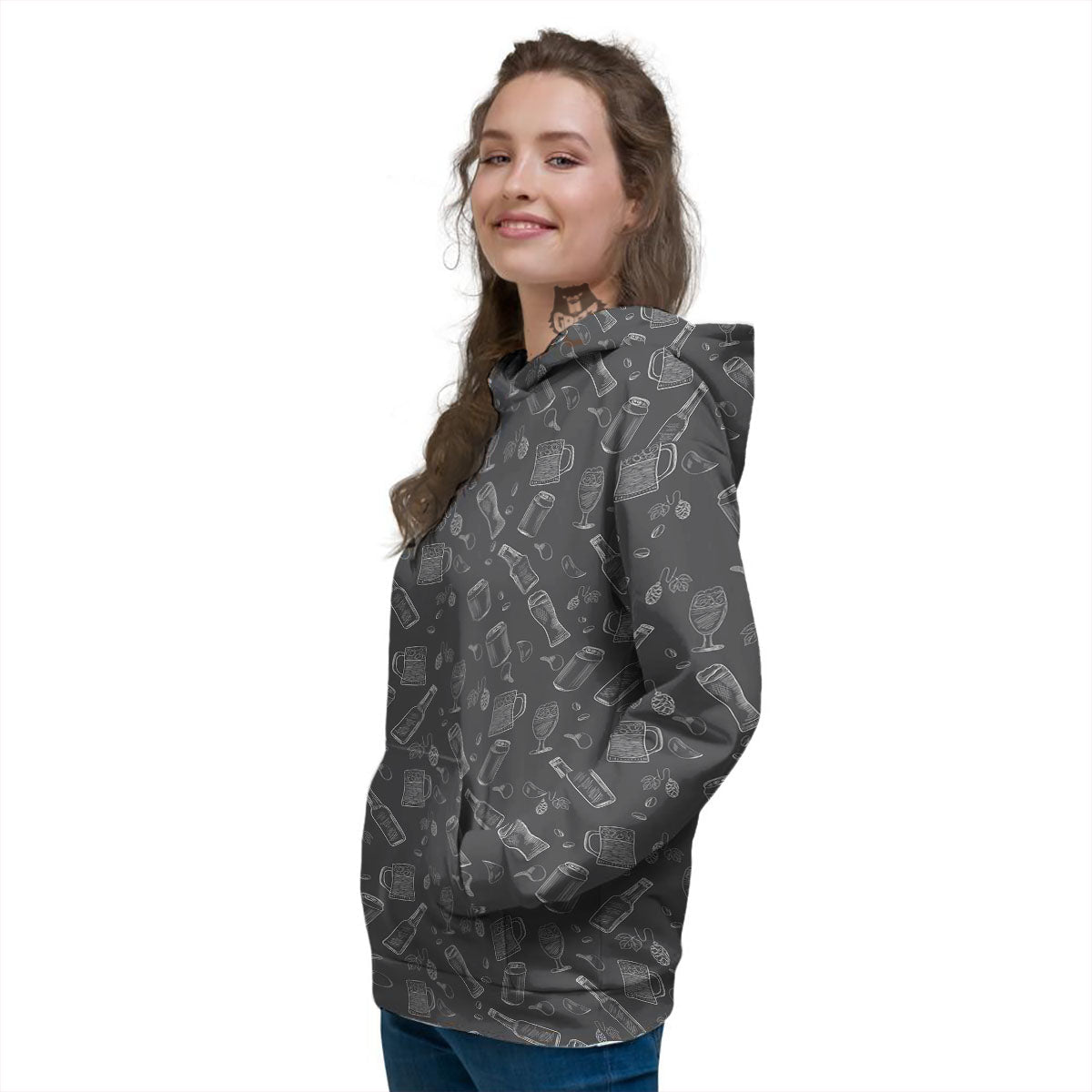 Beer White And Black Print Pattern Women's Hoodie-grizzshop