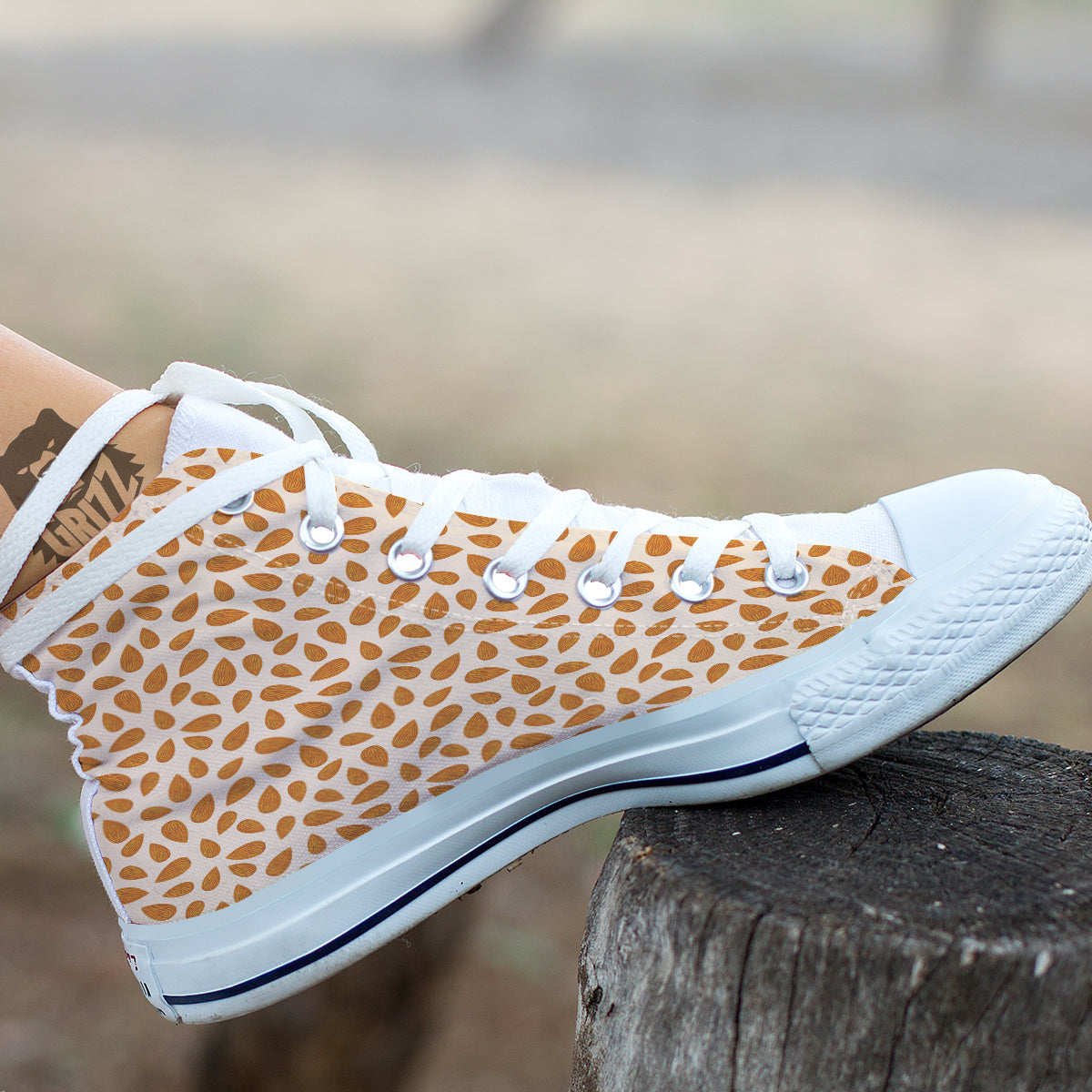Beige Almond Print Pattern White High Top Shoes-grizzshop