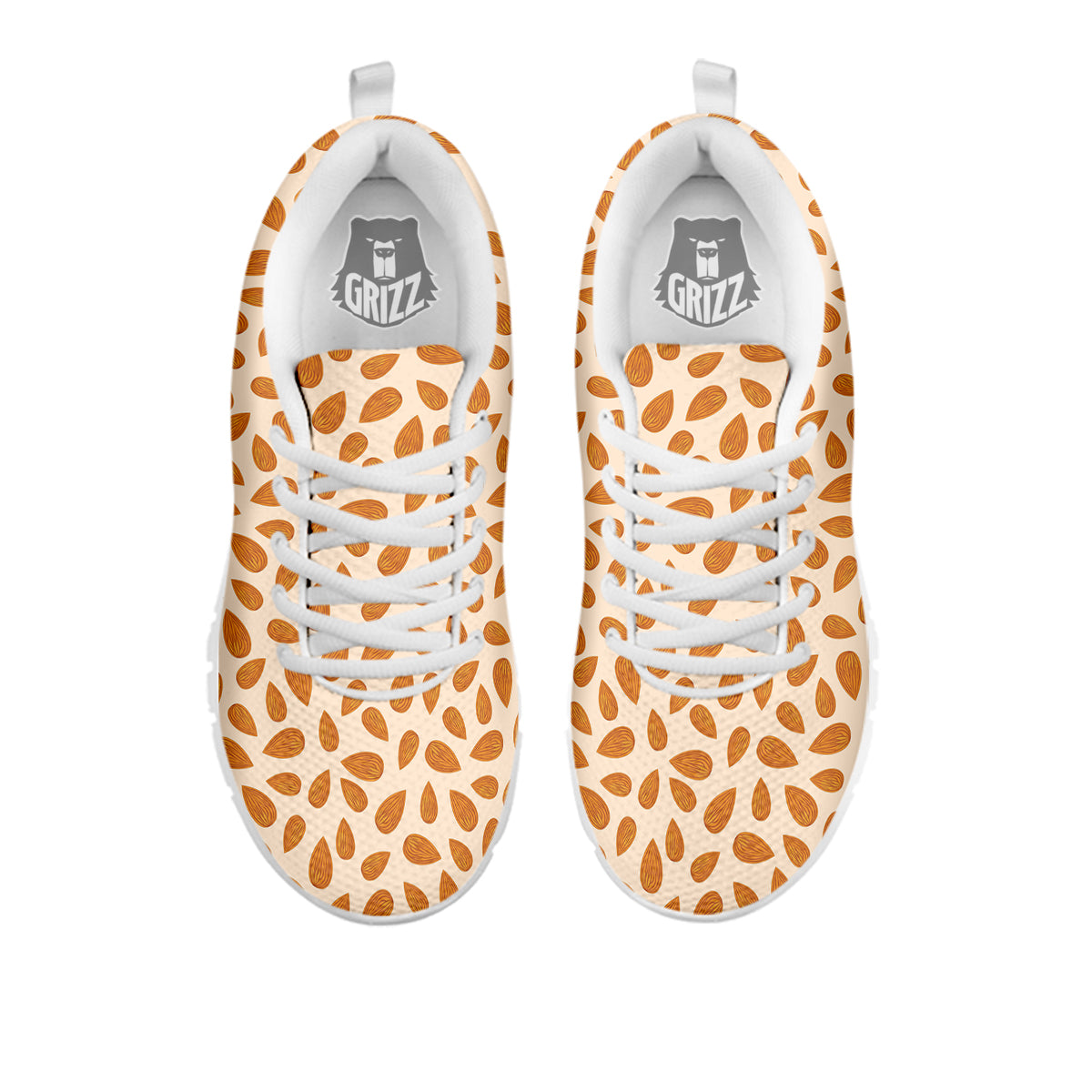 Beige Almond Print Pattern White Sneaker-grizzshop