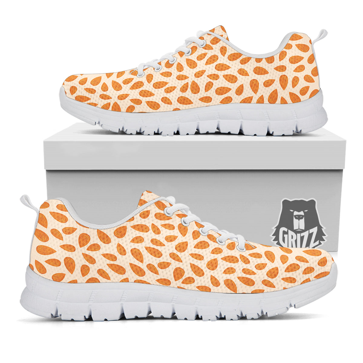 Beige Almond Print Pattern White Sneaker-grizzshop
