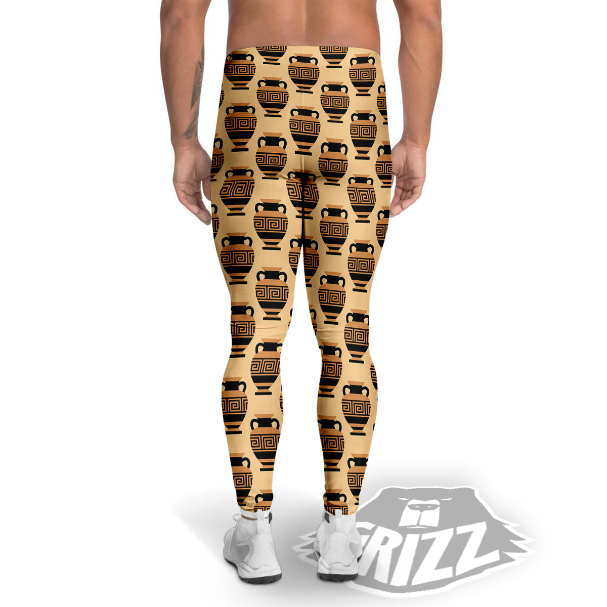 Beige Amphora Greek Print Pattern Men's Leggings-grizzshop