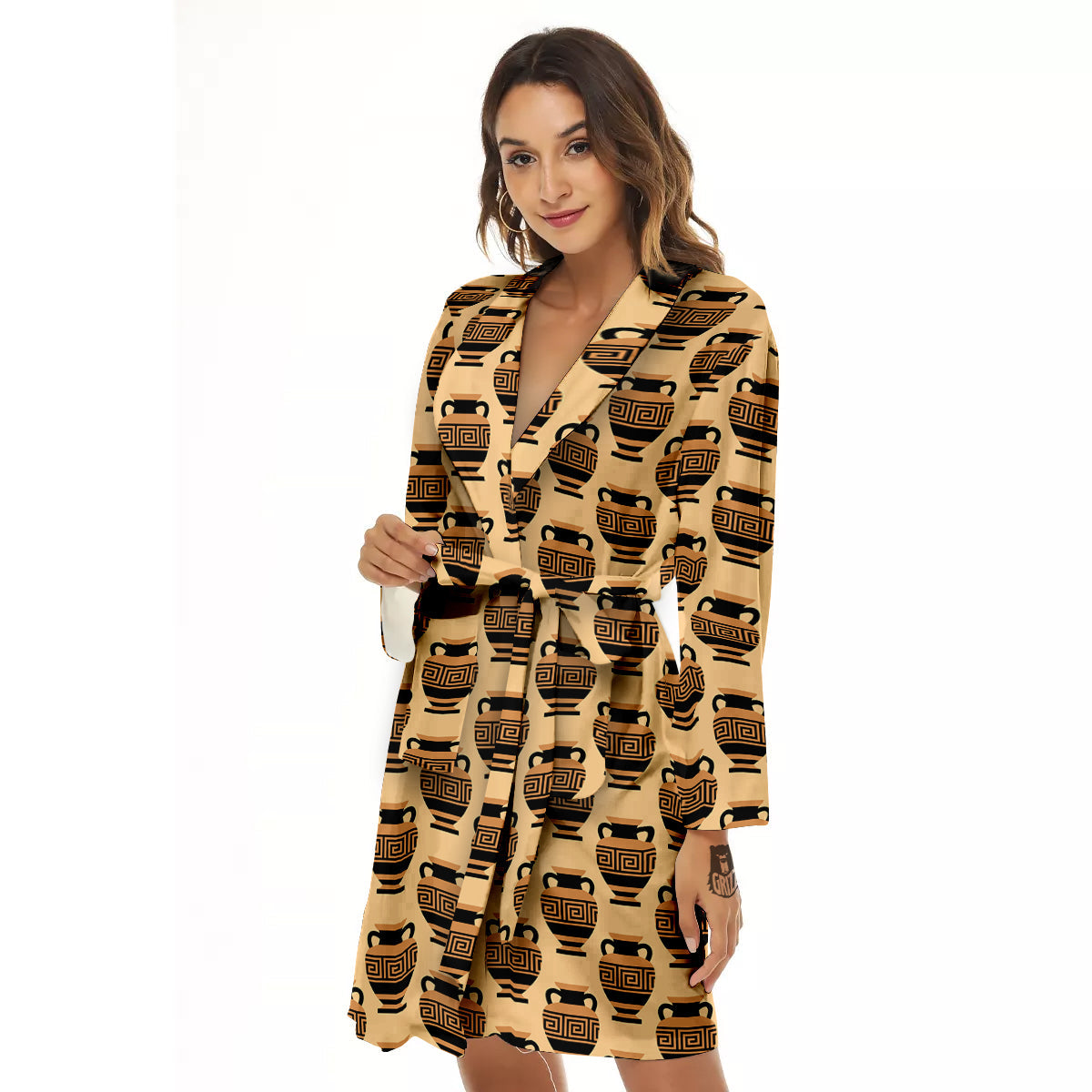 Beige Amphora Greek Print Pattern Women's Robe-grizzshop