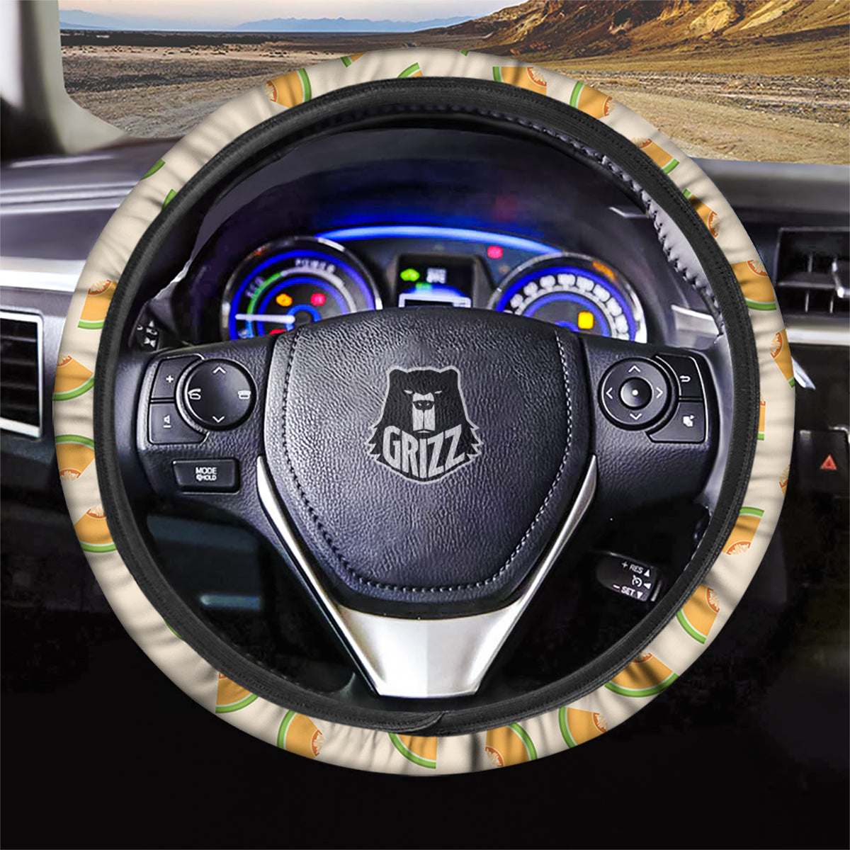 Beige And Melon Print Pattern Car Steering Wheel Cover-grizzshop