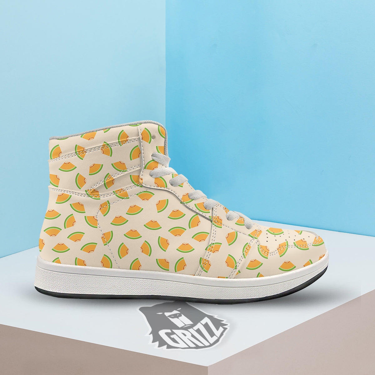 Beige And Melon Print Pattern High Top Sneakers-grizzshop
