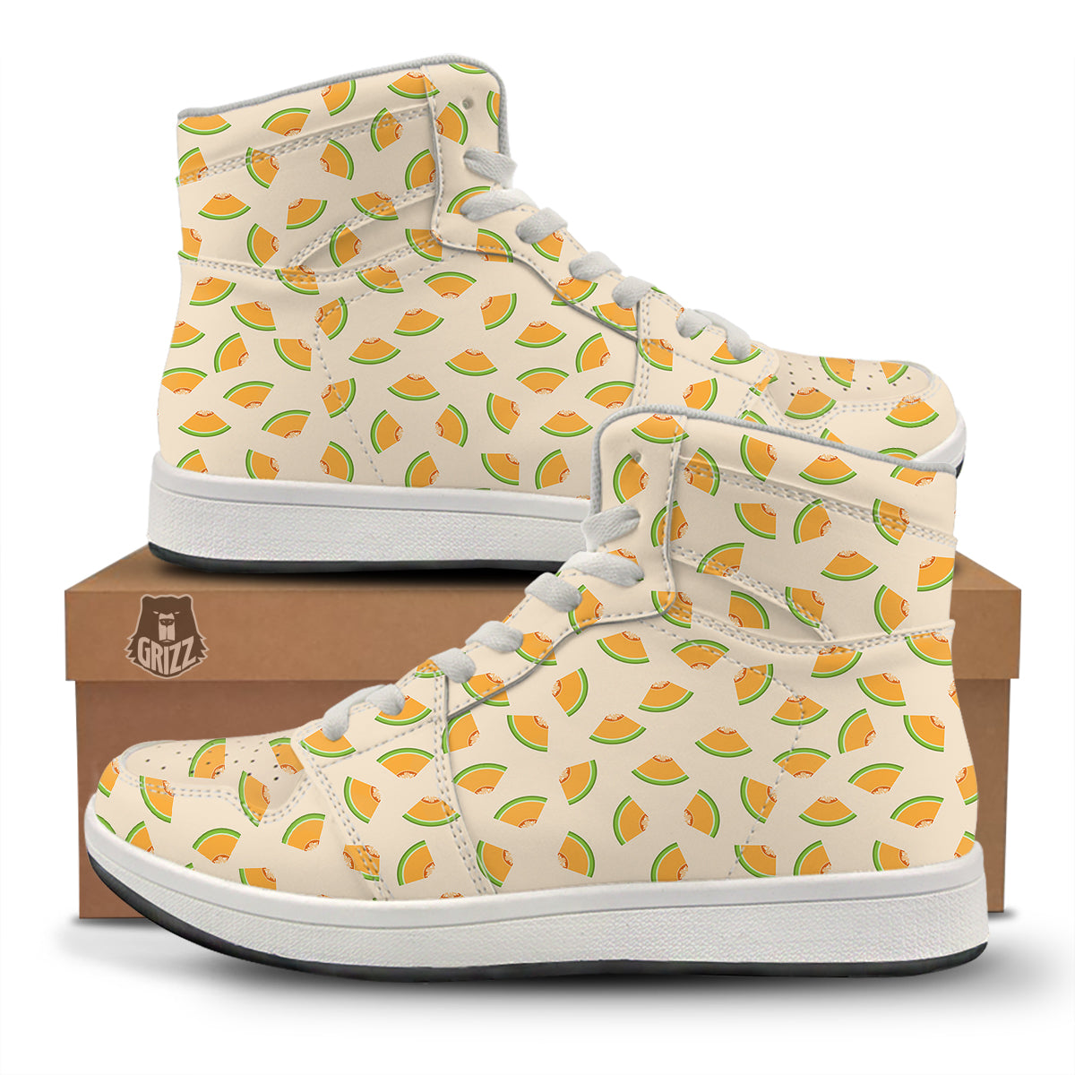 Beige And Melon Print Pattern High Top Sneakers-grizzshop