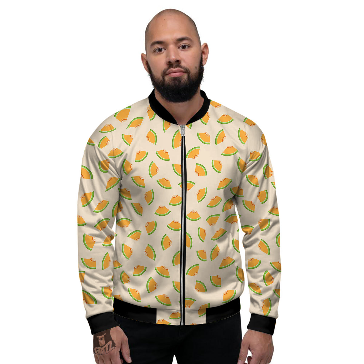 Beige And Melon Print Pattern Men's Bomber Jacket-grizzshop