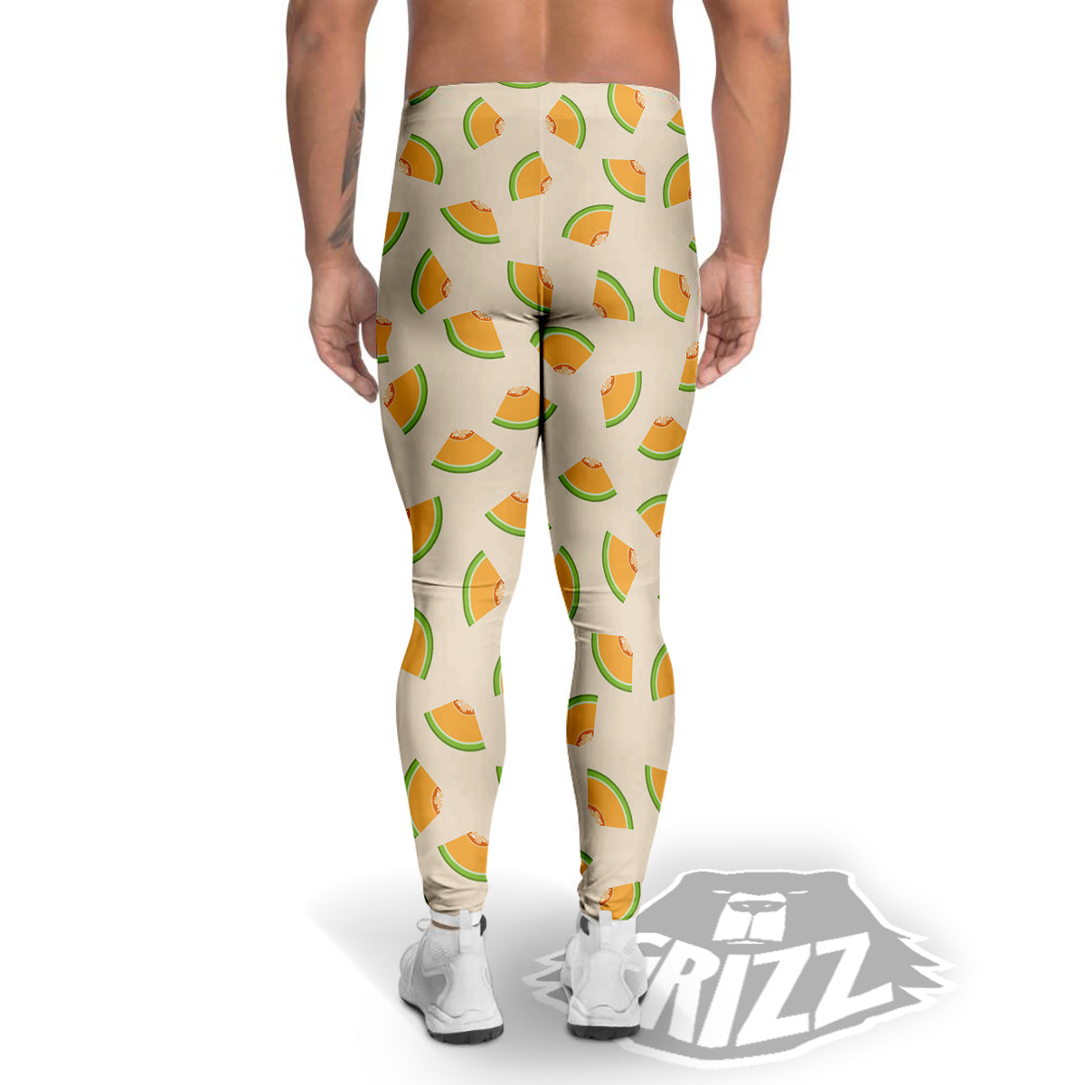 Beige And Melon Print Pattern Men's Leggings-grizzshop