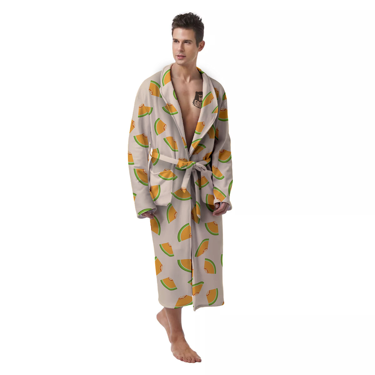 Beige And Melon Print Pattern Men's Robe-grizzshop