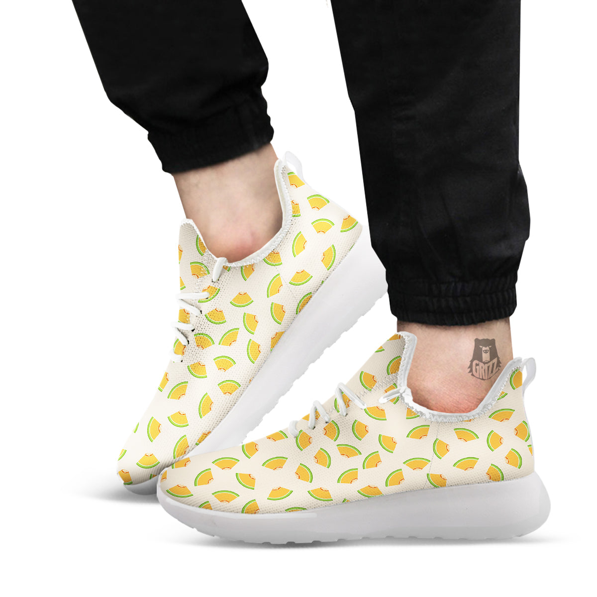 Beige And Melon Print Pattern White Athletic Shoes-grizzshop