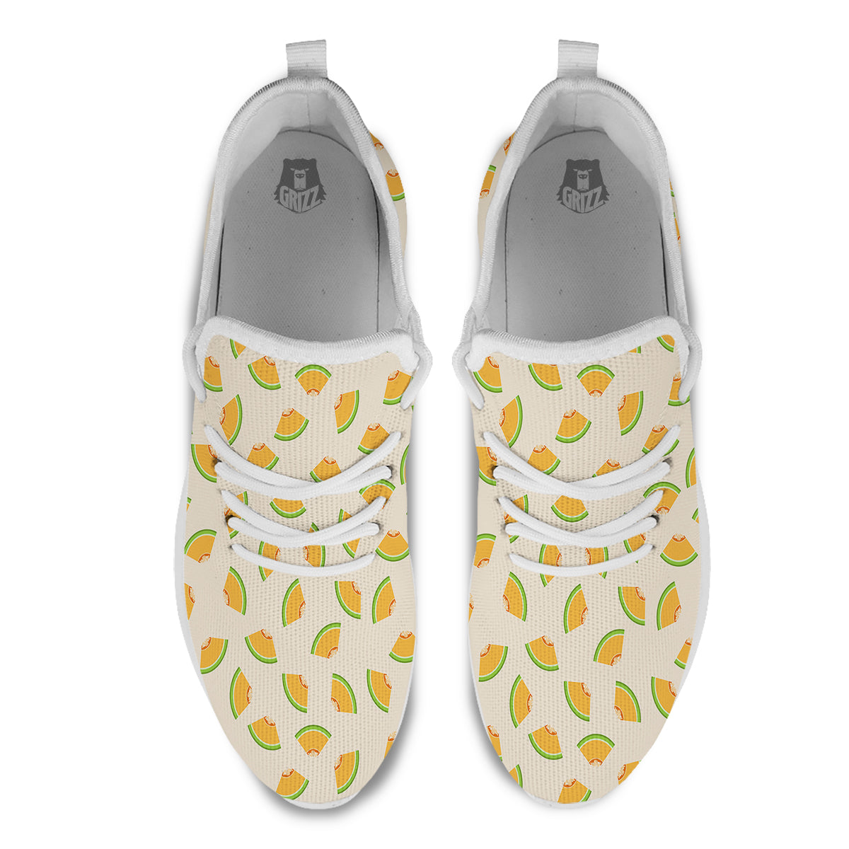 Beige And Melon Print Pattern White Athletic Shoes-grizzshop