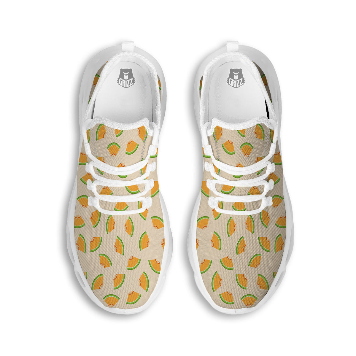 Beige And Melon Print Pattern White Running Shoes-grizzshop
