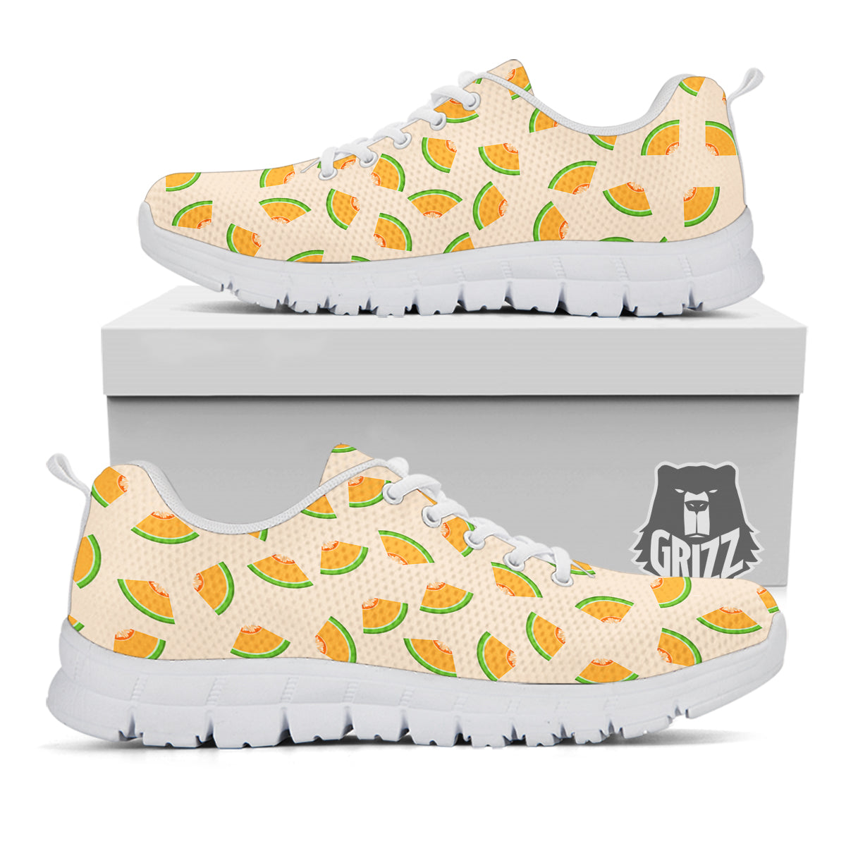 Beige And Melon Print Pattern White Sneaker-grizzshop