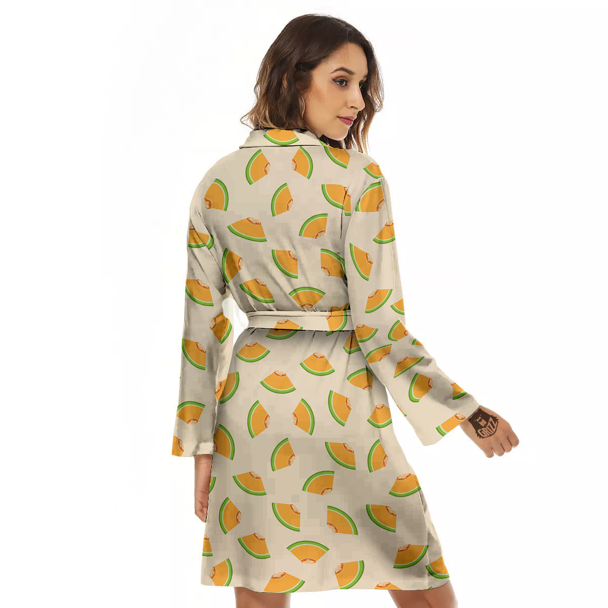 Beige And Melon Print Pattern Women's Robe-grizzshop
