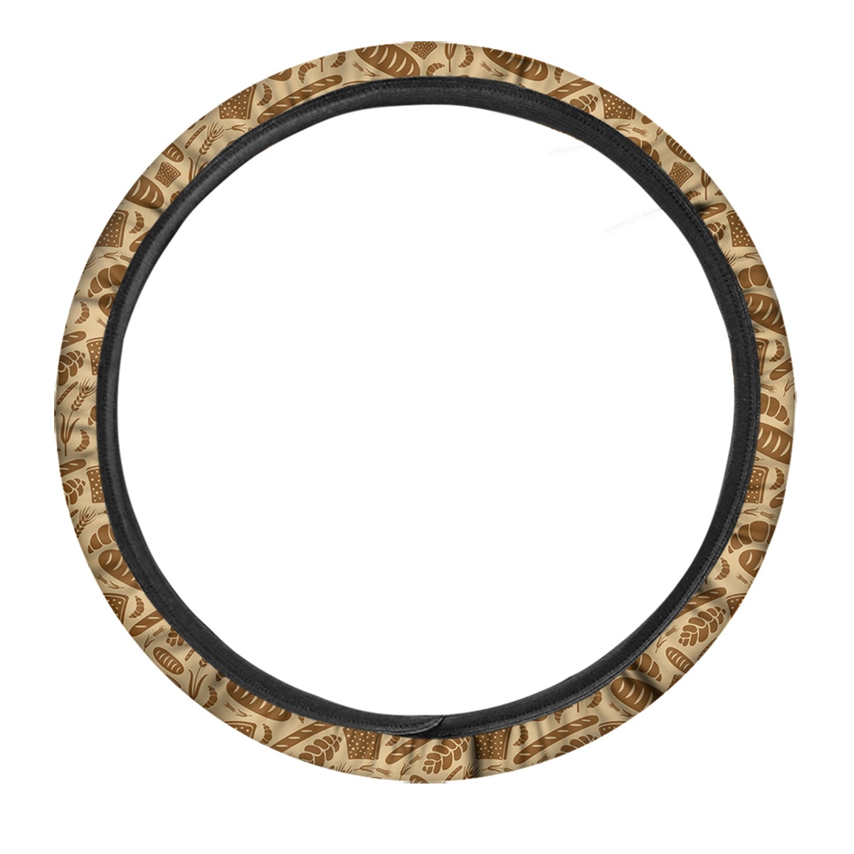 Beige Brown Bakery Print Pattern Car Steering Wheel Cover-grizzshop