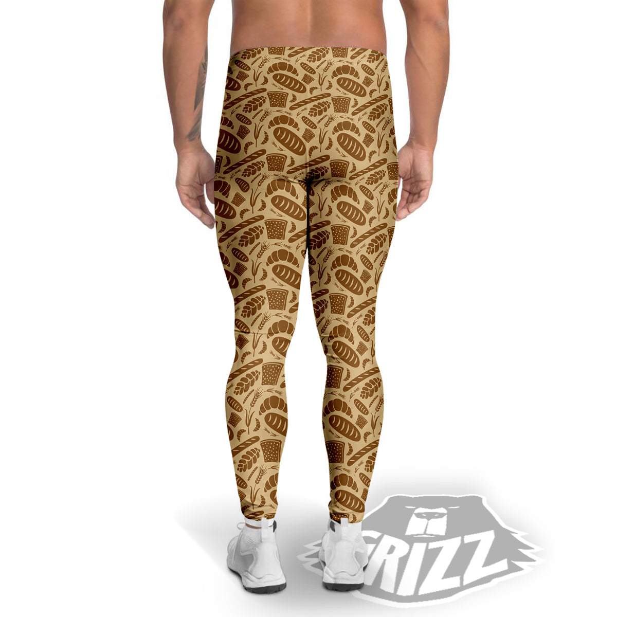 Beige Brown Bakery Print Pattern Men's Leggings-grizzshop