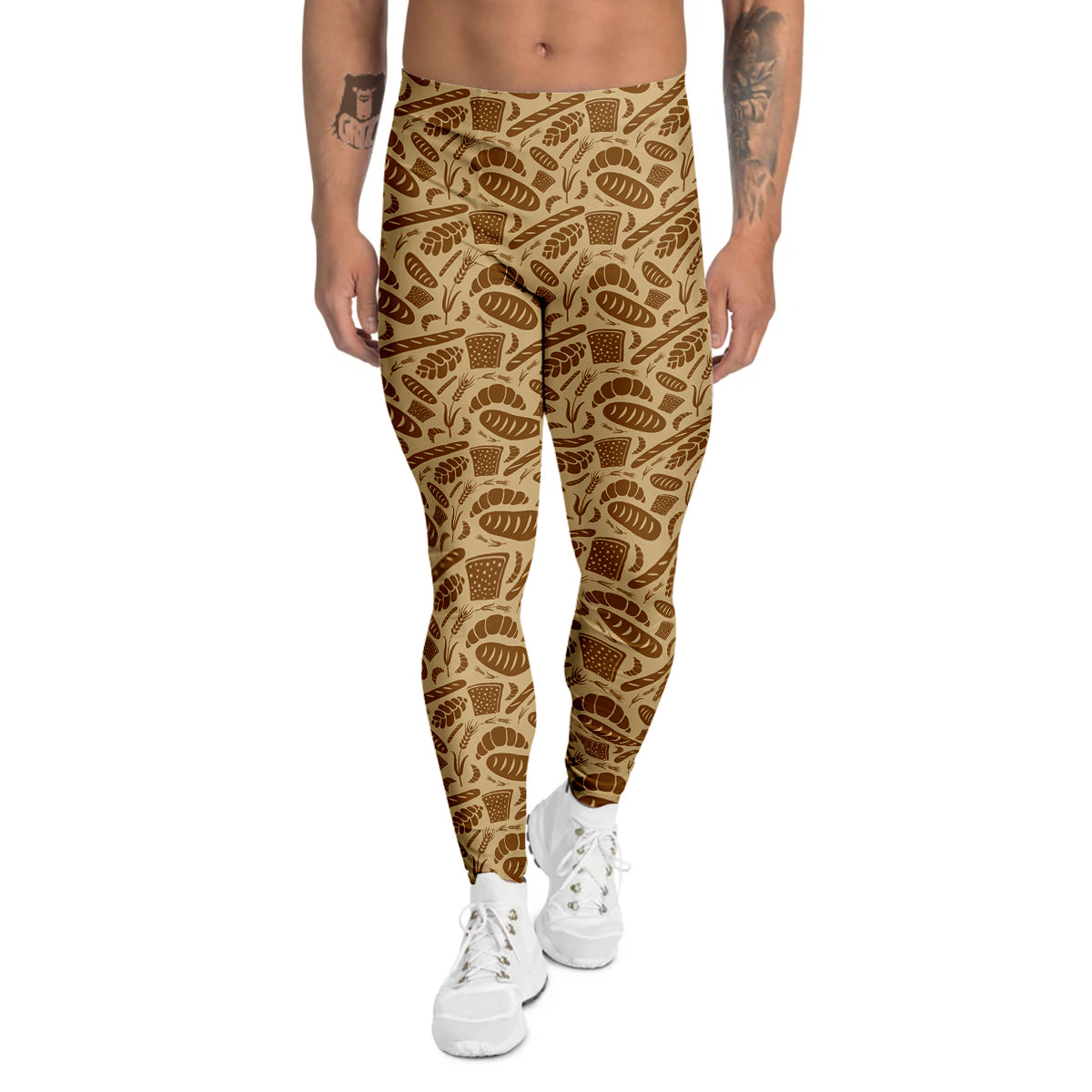 Beige Brown Bakery Print Pattern Men's Leggings-grizzshop