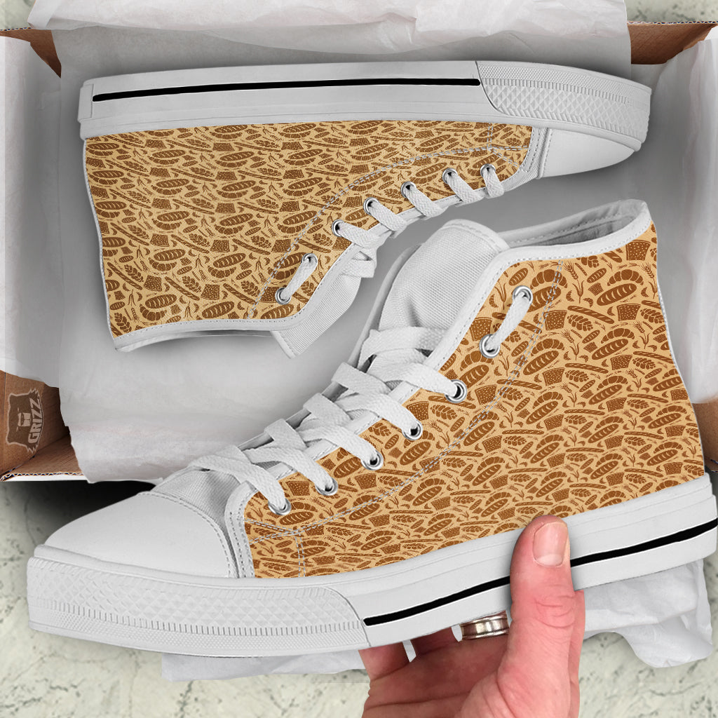 Beige Brown Bakery Print Pattern White High Top Shoes-grizzshop