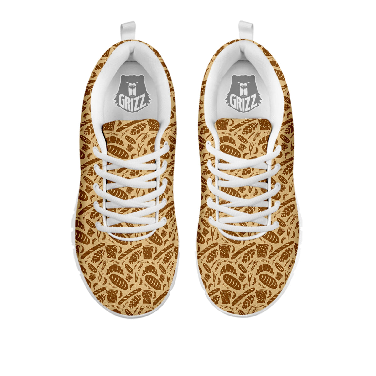 Beige Brown Bakery Print Pattern White Sneaker-grizzshop
