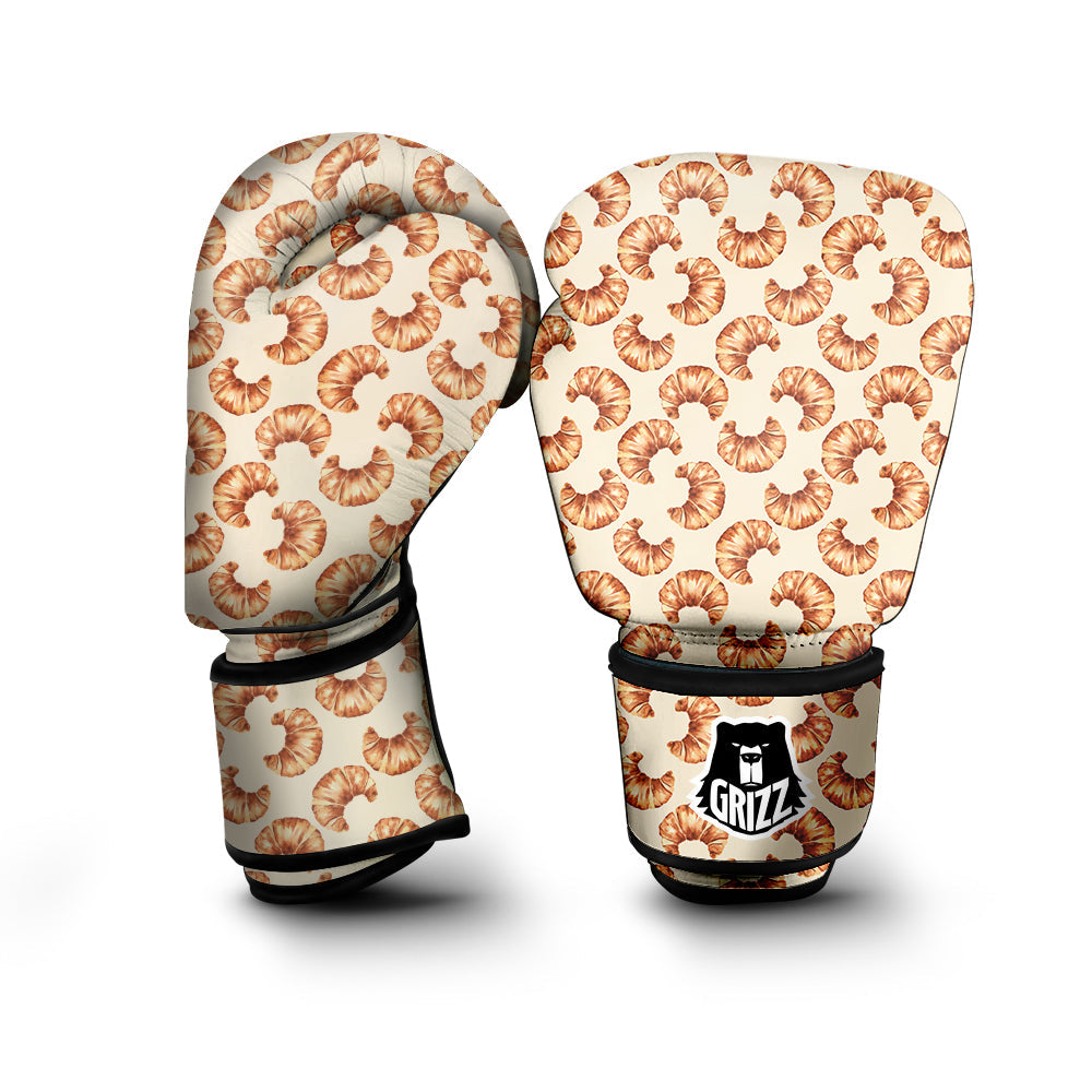 Beige Croissant Watercolor Print Pattern Boxing Gloves-grizzshop