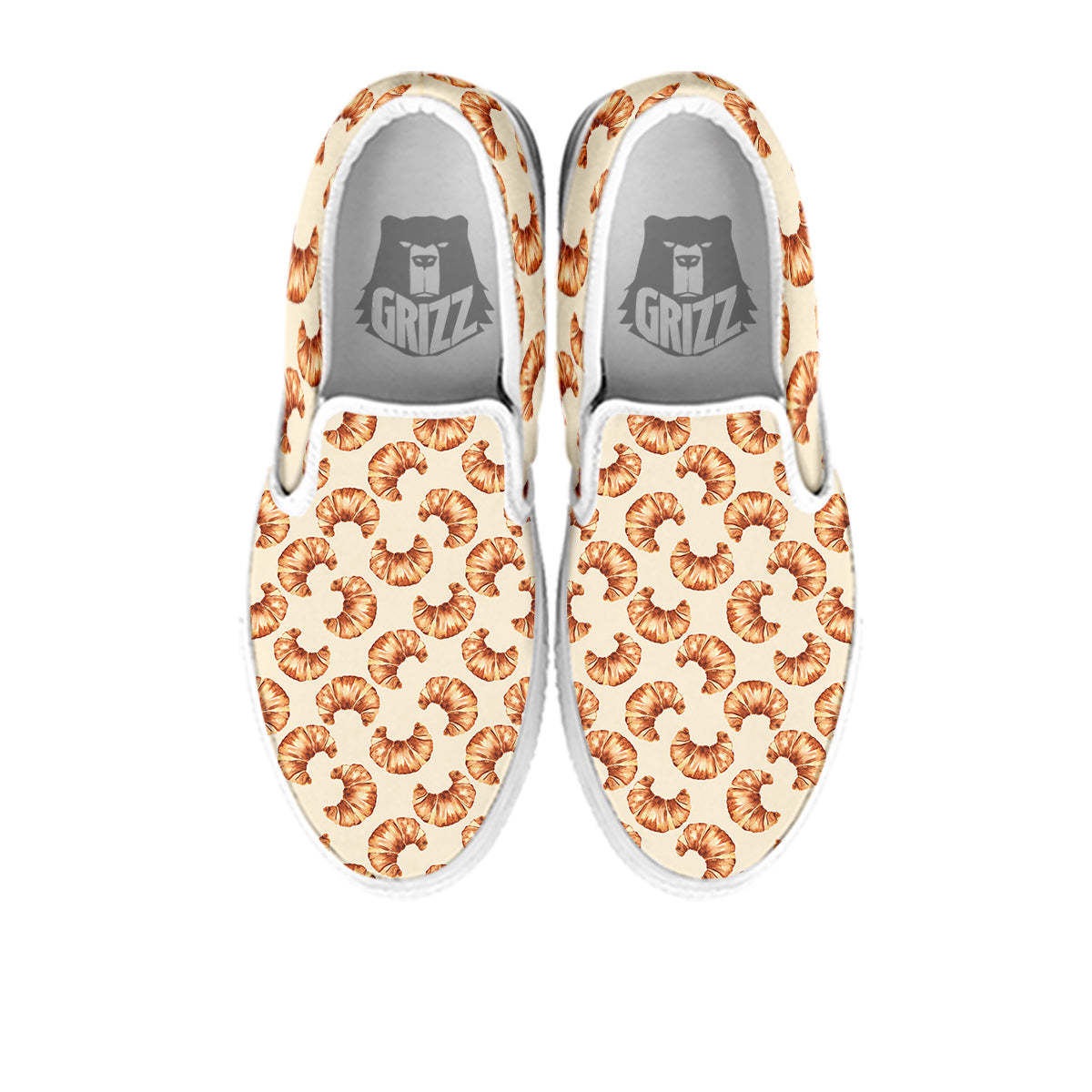 Beige Croissant Watercolor Print Pattern White Slip On Shoes-grizzshop