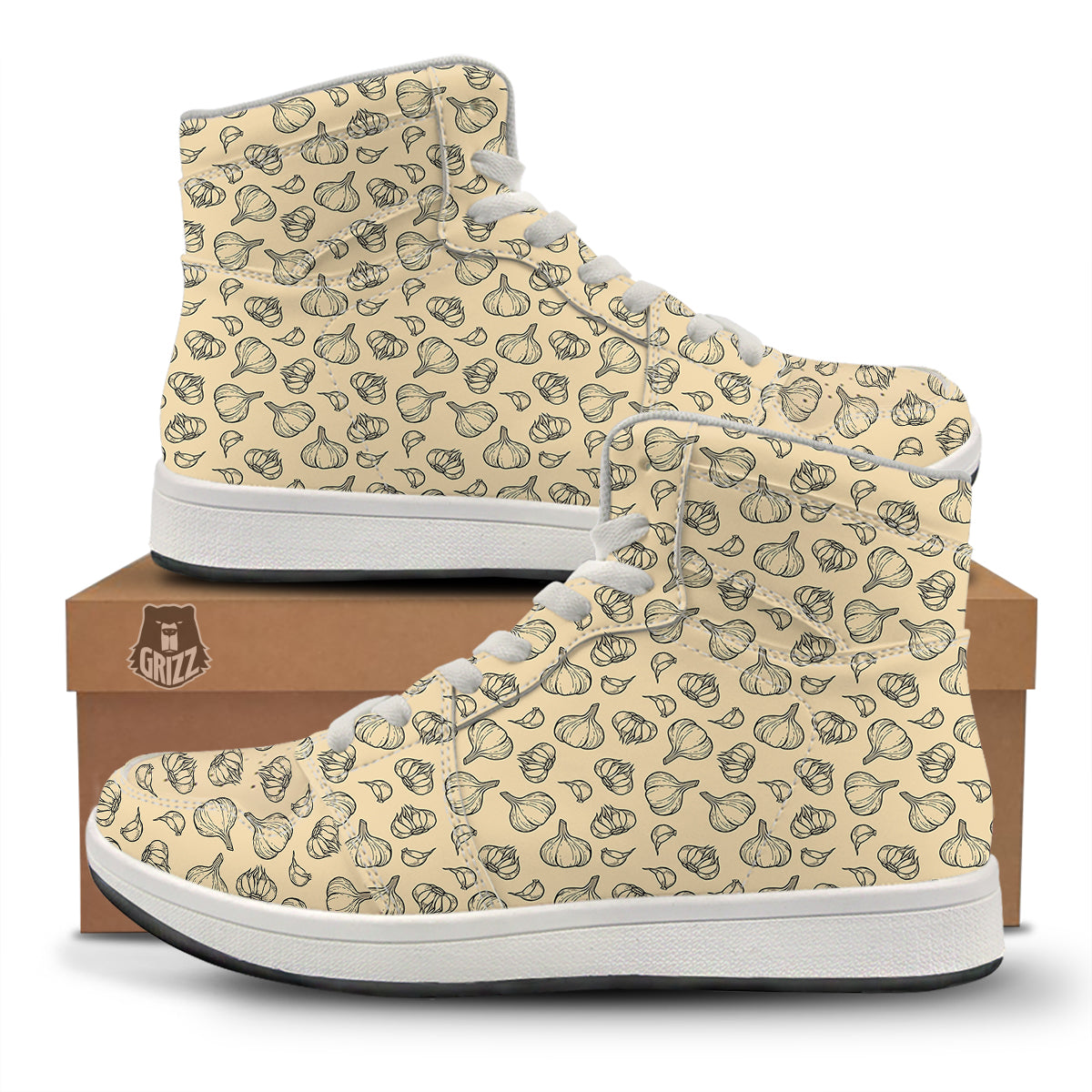 Beige Drawing Garlic Print Pattern High Top Sneakers-grizzshop