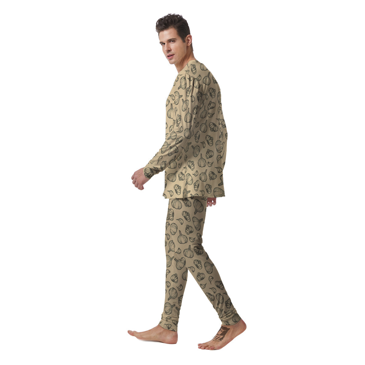 Beige Drawing Garlic Print Pattern Men's Pajamas-grizzshop