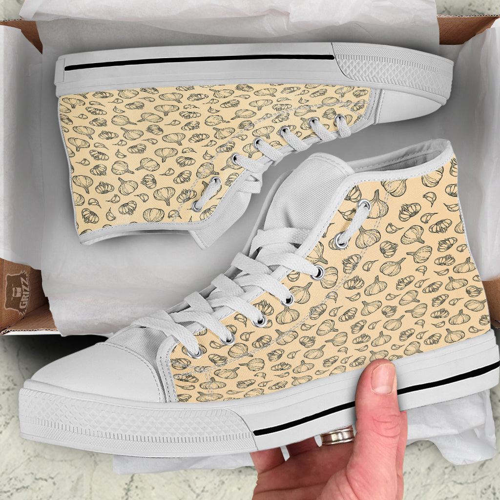Beige Drawing Garlic Print Pattern White High Top Shoes-grizzshop