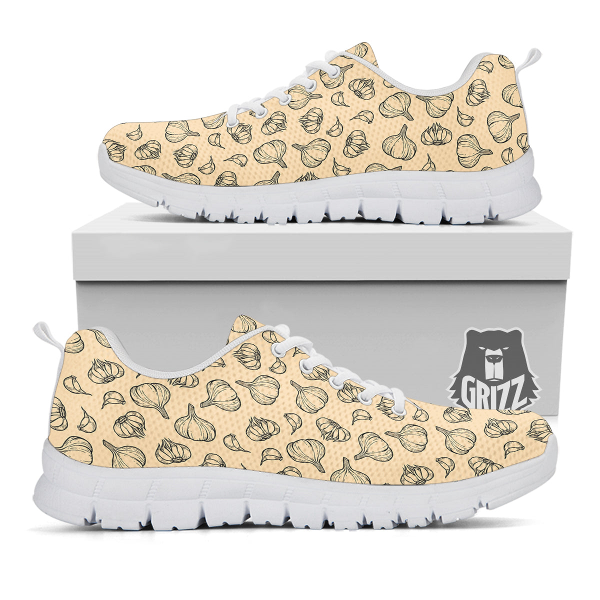 Beige Drawing Garlic Print Pattern White Sneaker-grizzshop