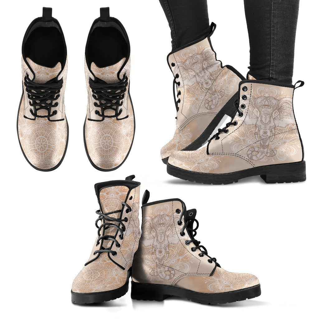 Beige Elephant Women's Leather Boots-grizzshop