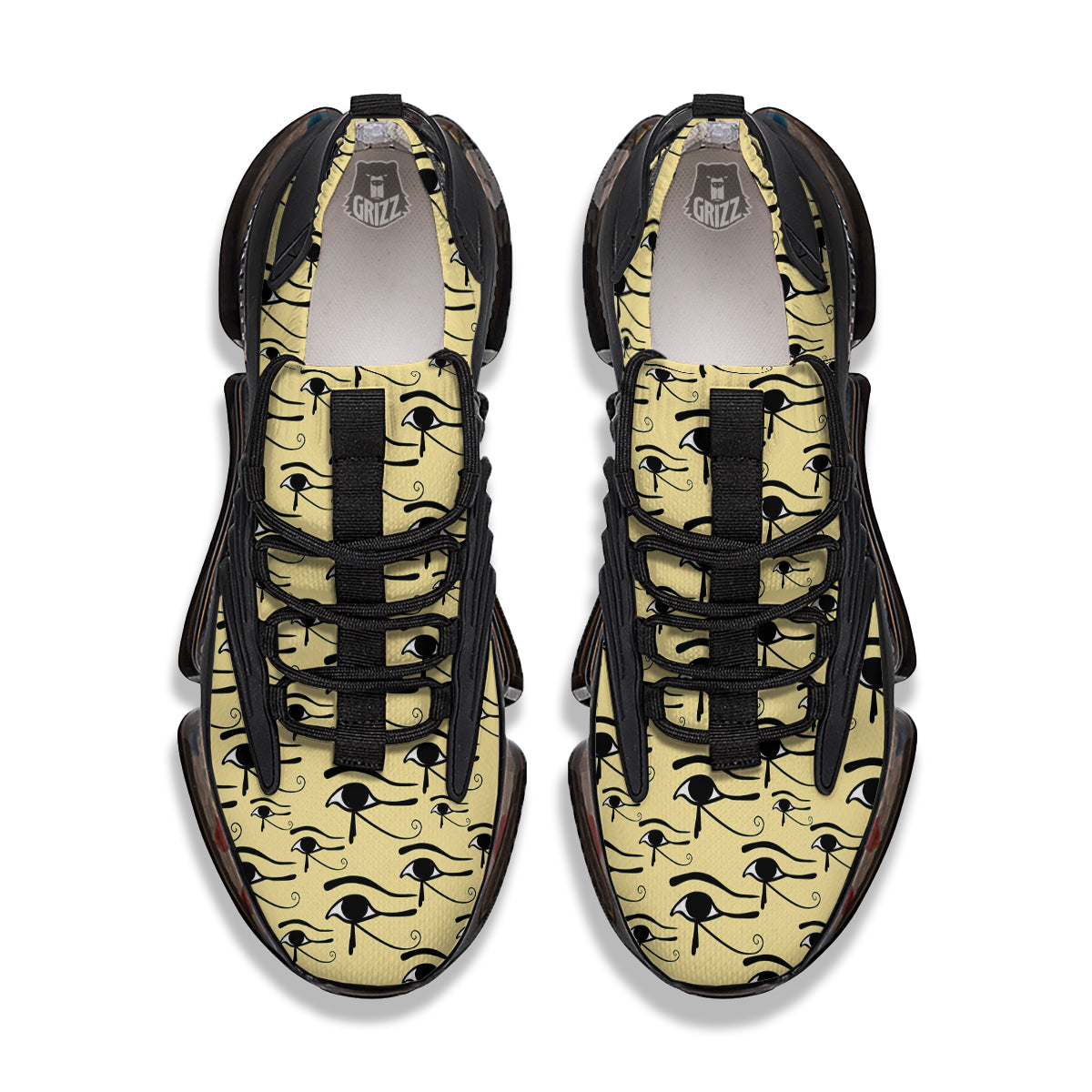 Beige Eye of Horus Print Pattern Black Gym Shoes-grizzshop