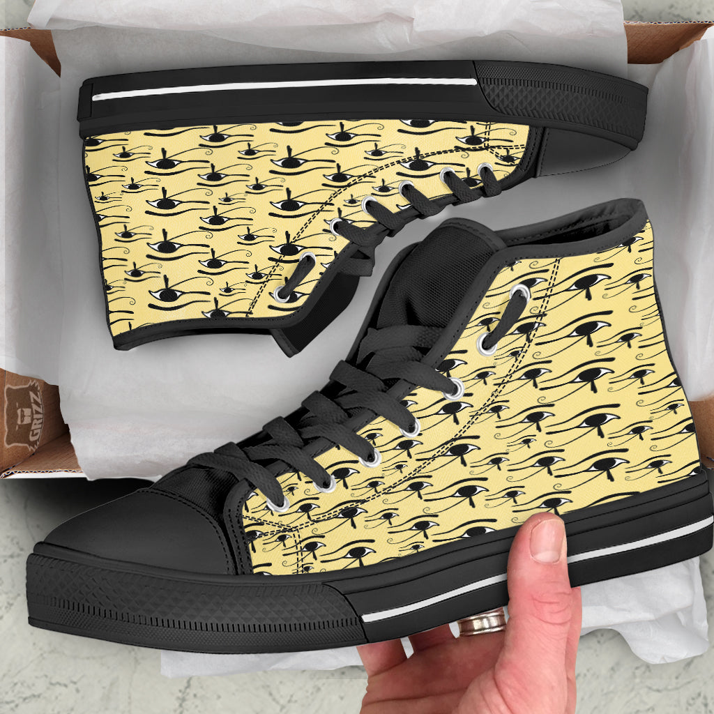 Beige Eye of Horus Print Pattern Black High Top Shoes-grizzshop