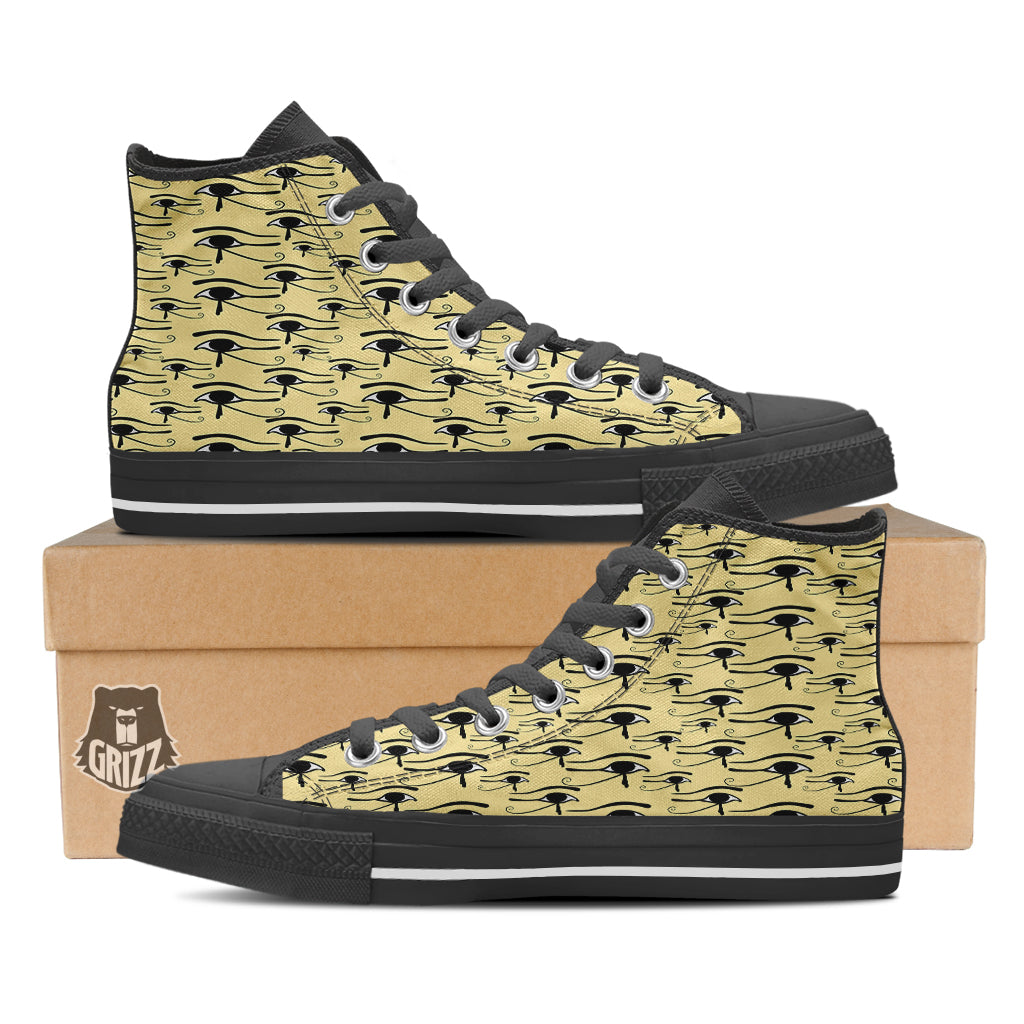 Beige Eye of Horus Print Pattern Black High Top Shoes-grizzshop