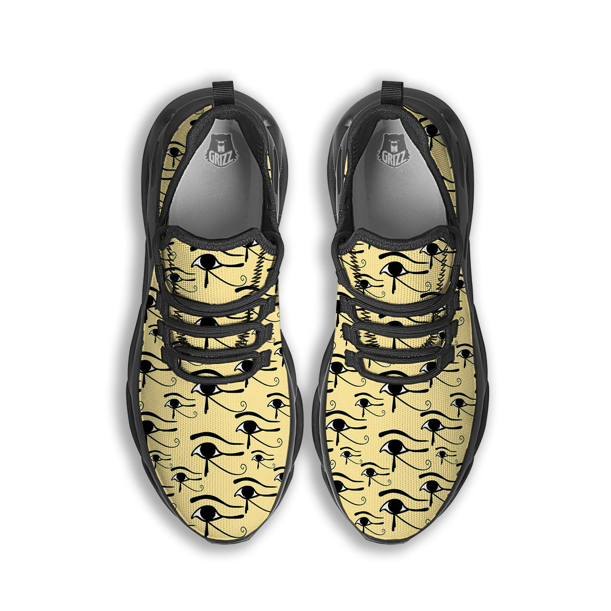 Beige Eye of Horus Print Pattern Black Running Shoes-grizzshop
