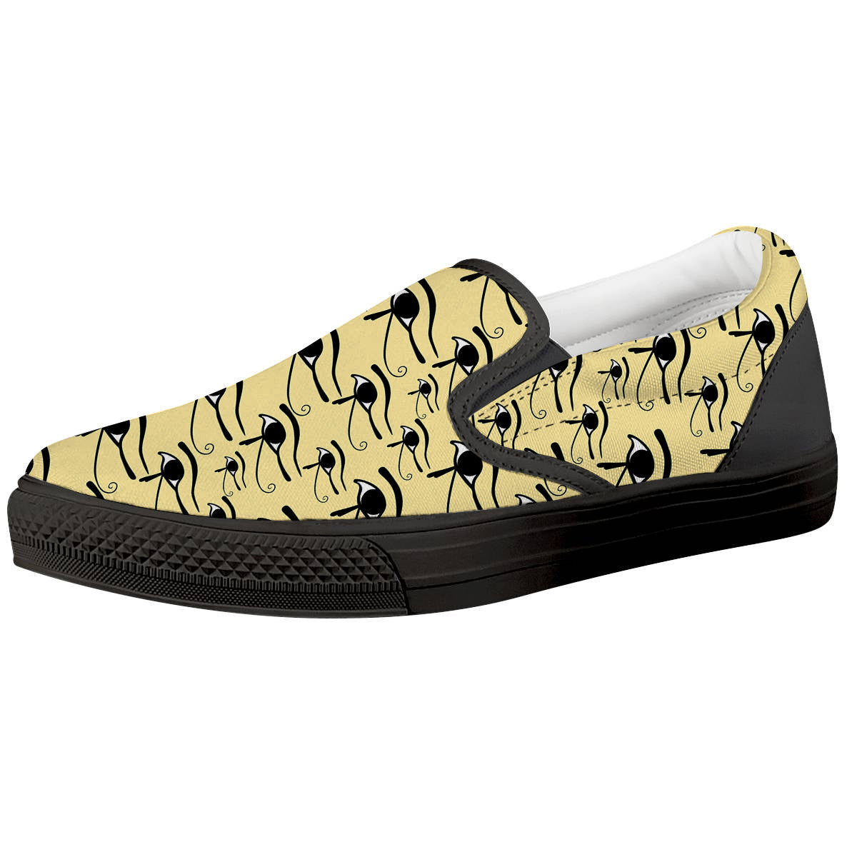 Beige Eye of Horus Print Pattern Black Slip On Shoes-grizzshop