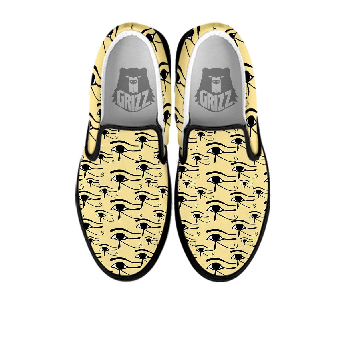 Beige Eye of Horus Print Pattern Black Slip On Shoes-grizzshop