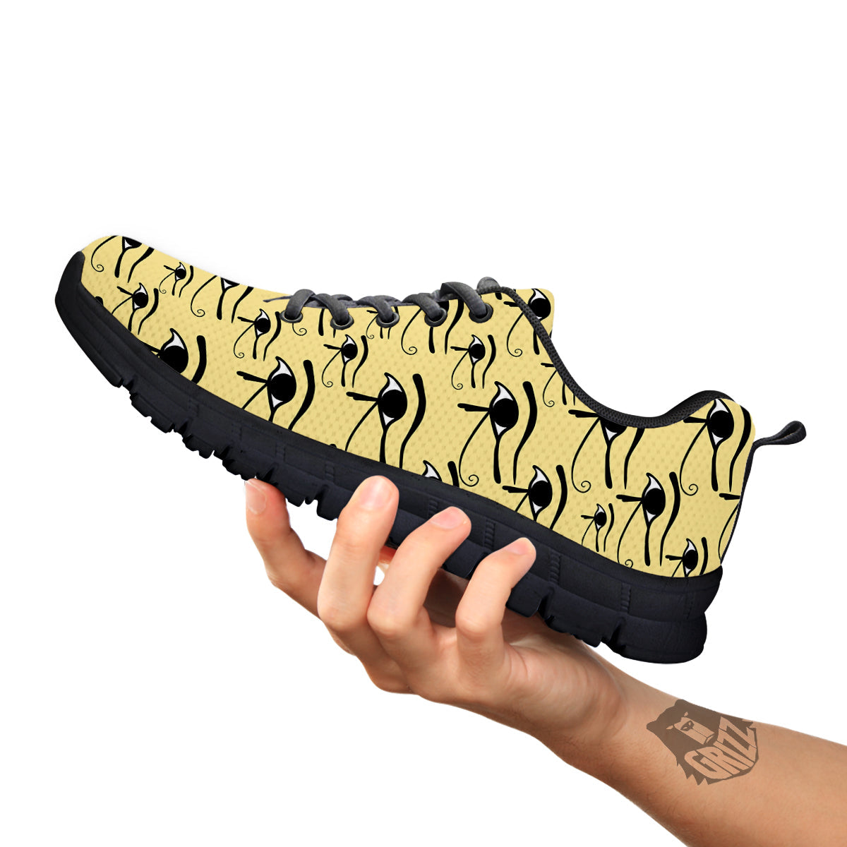 Beige Eye of Horus Print Pattern Black Sneaker-grizzshop