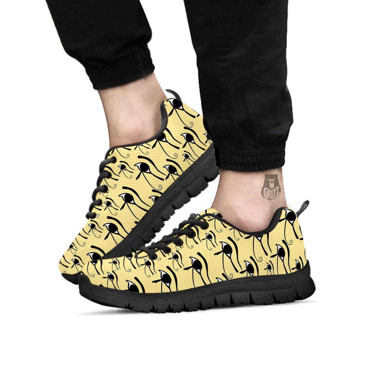Beige Eye of Horus Print Pattern Black Sneaker-grizzshop
