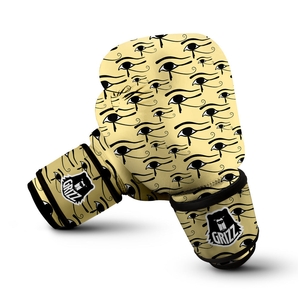 Beige Eye of Horus Print Pattern Boxing Gloves-grizzshop