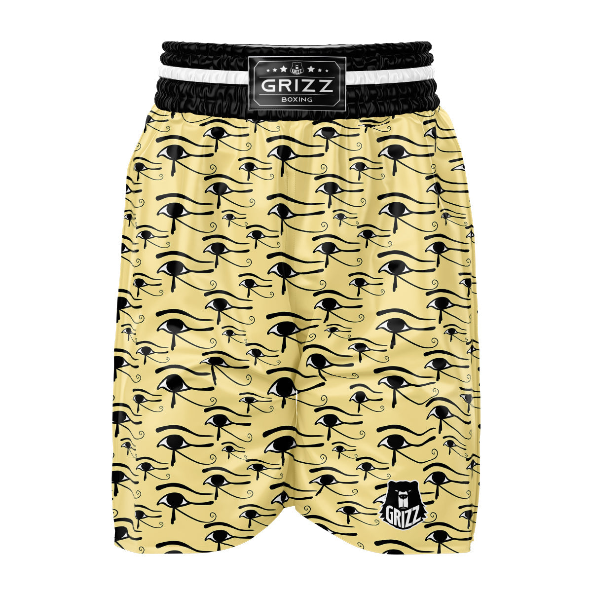 Beige Eye of Horus Print Pattern Boxing Shorts-grizzshop