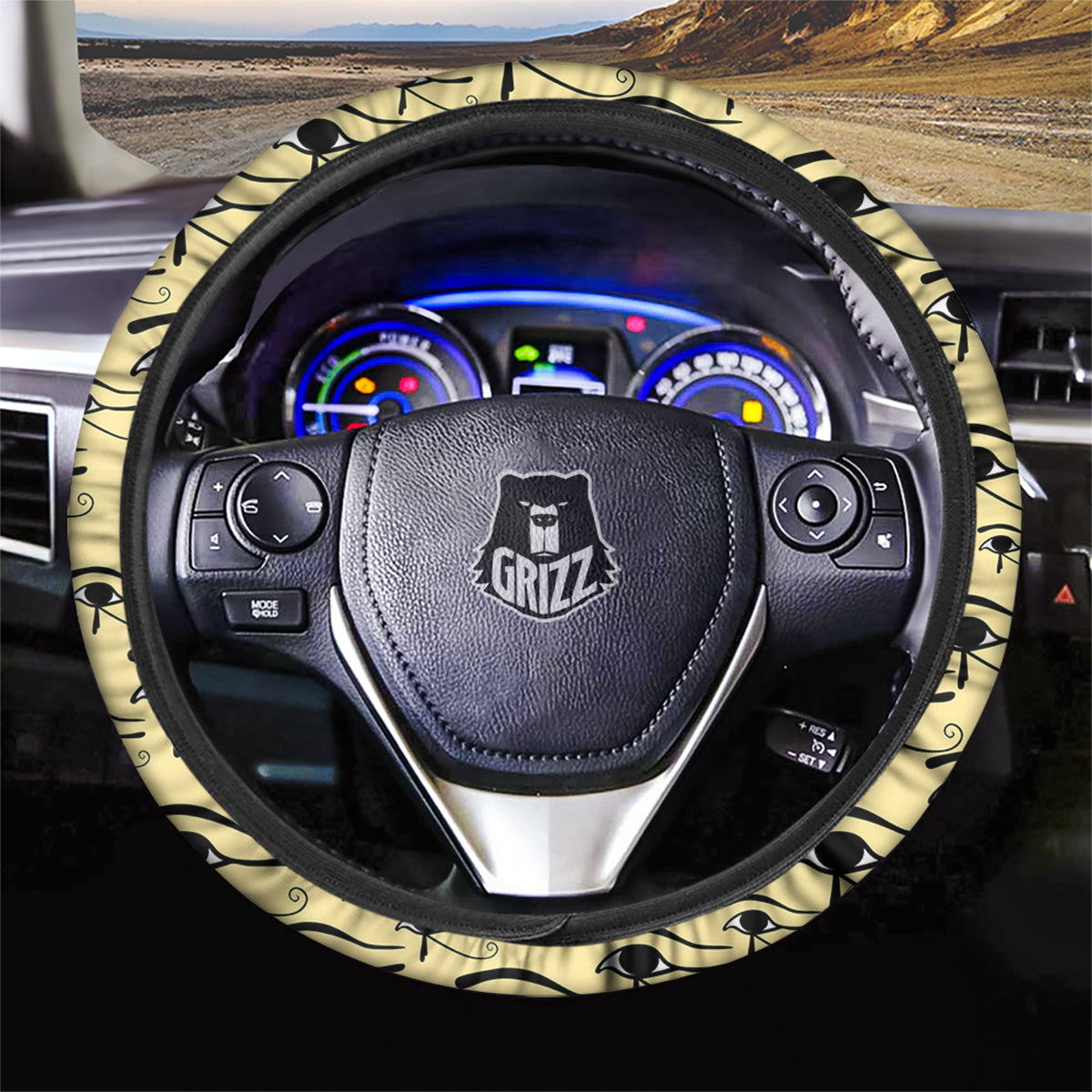 Beige Eye of Horus Print Pattern Car Steering Wheel Cover-grizzshop