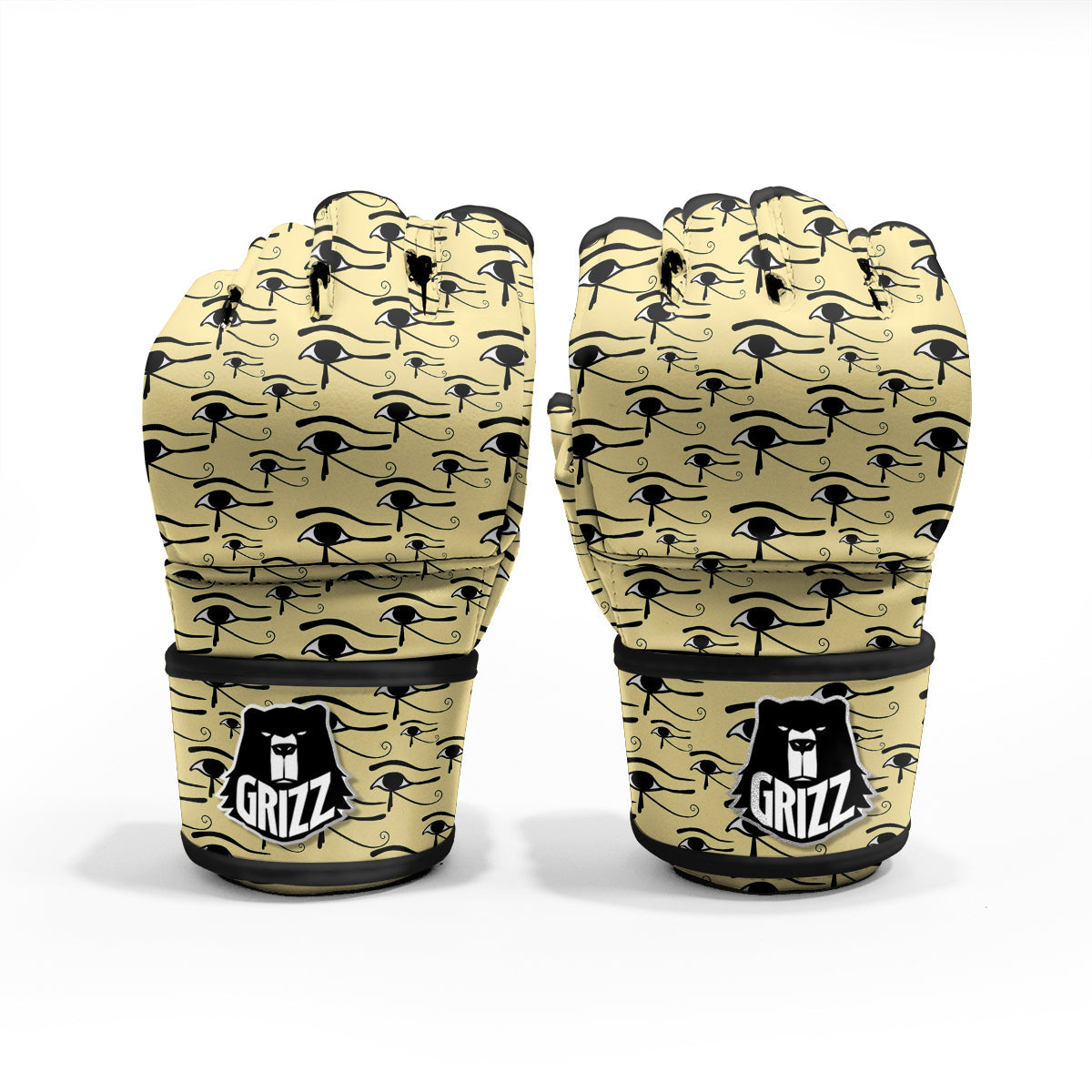 Beige Eye of Horus Print Pattern MMA Gloves-grizzshop