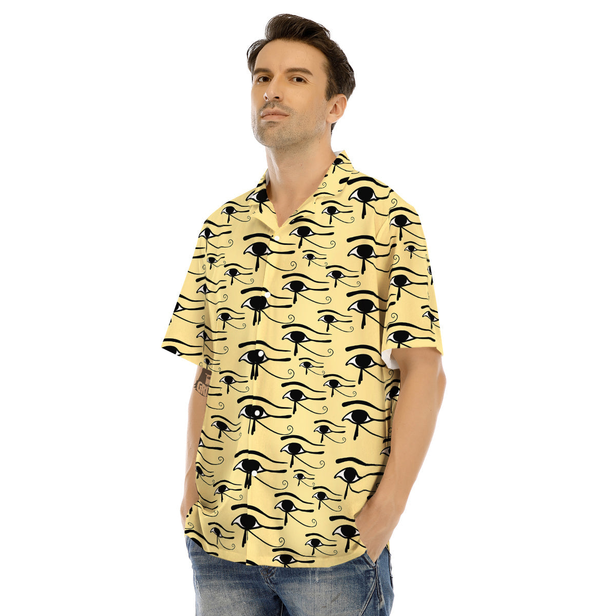 Beige Eye of Horus Print Pattern Men's Hawaiian Shirt-grizzshop