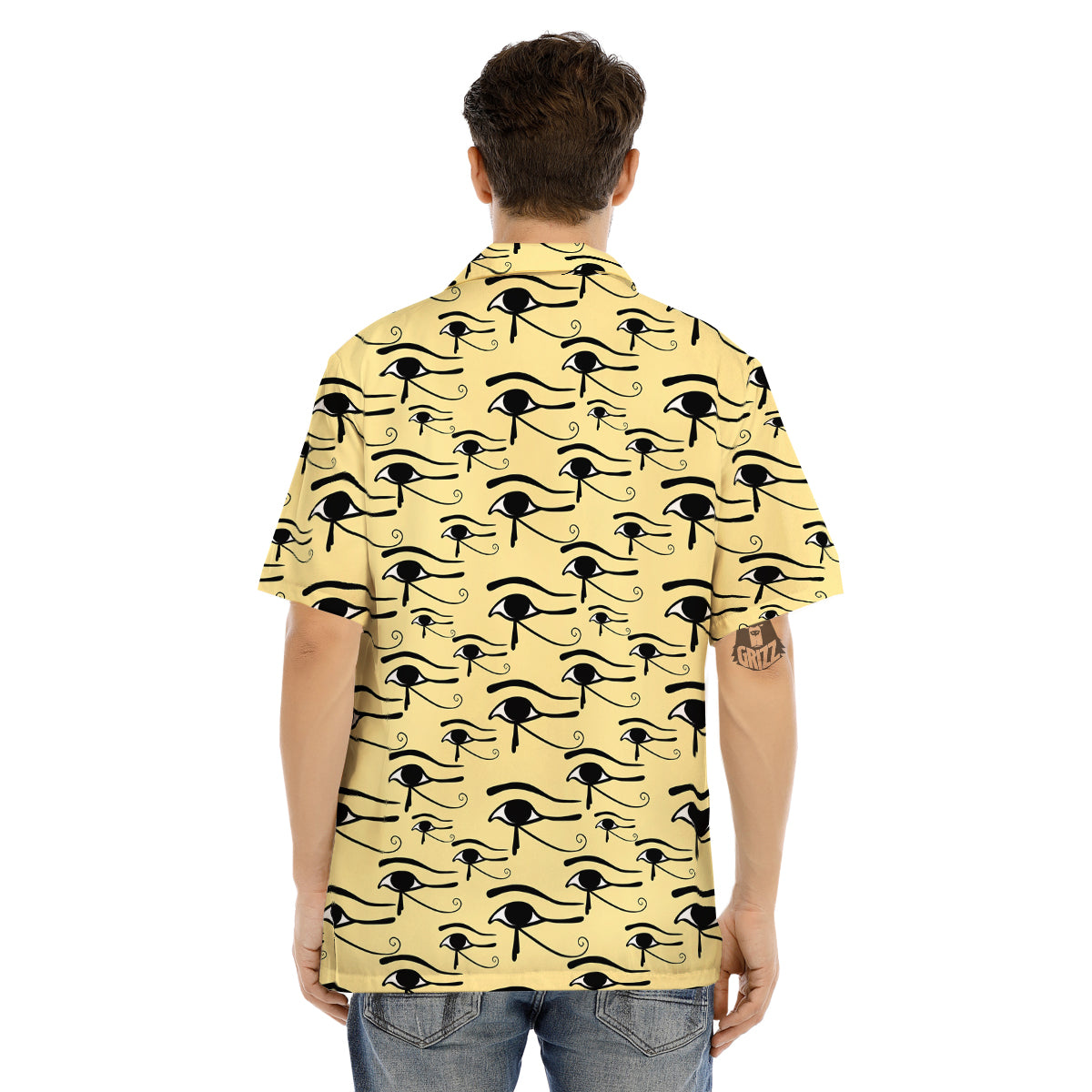 Beige Eye of Horus Print Pattern Men's Hawaiian Shirt-grizzshop
