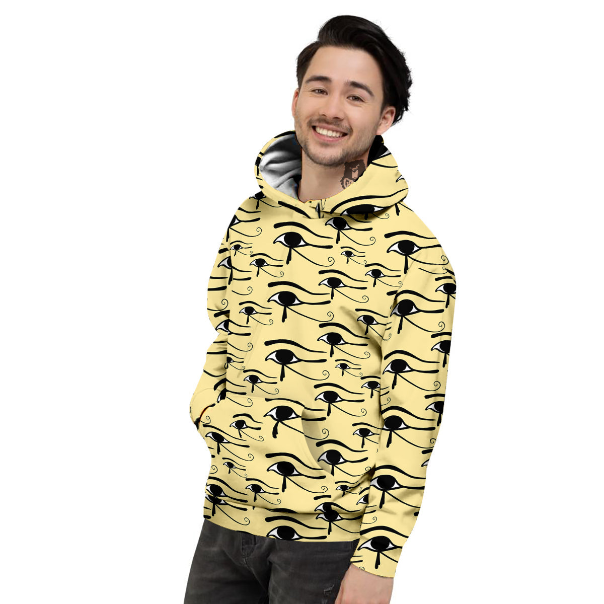 Beige Eye of Horus Print Pattern Men's Hoodie-grizzshop