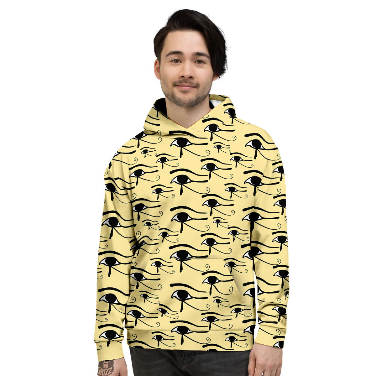 Beige Eye of Horus Print Pattern Men's Hoodie-grizzshop