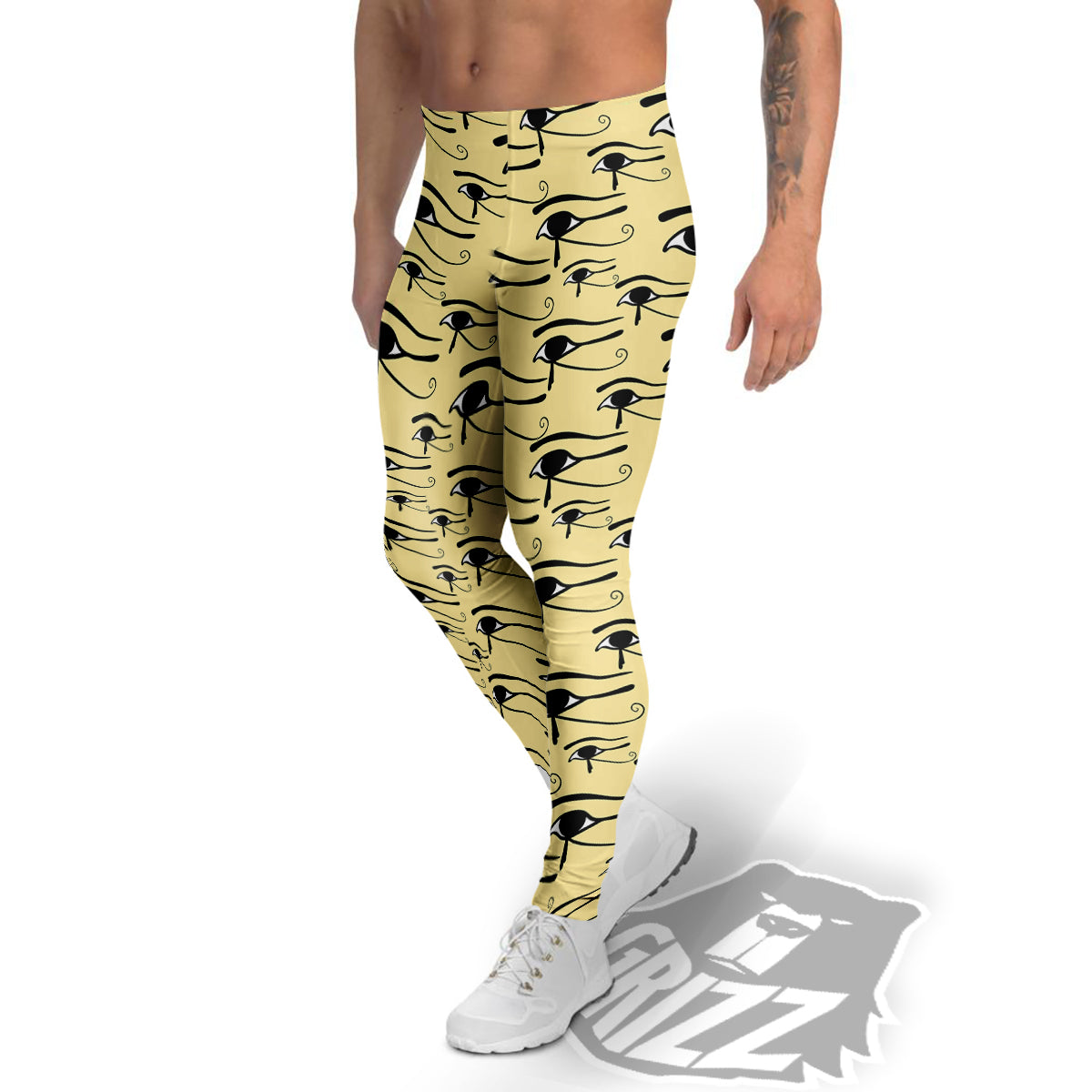 Beige Eye of Horus Print Pattern Men's Leggings-grizzshop